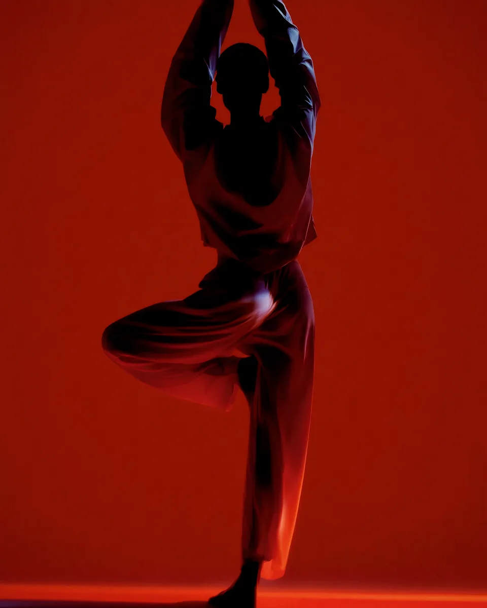 AI-generated dancer silhouette in red light