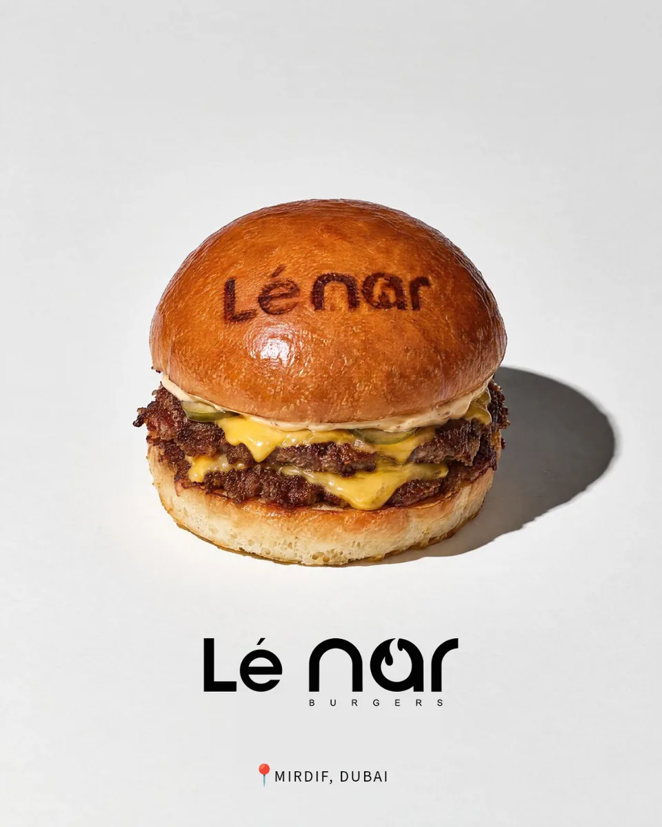 Lenar smash burger poster with the Mirdif, Dubai location